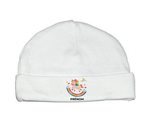 Bonnet bébé personnalisé Licorne arc en ciel avec prénom