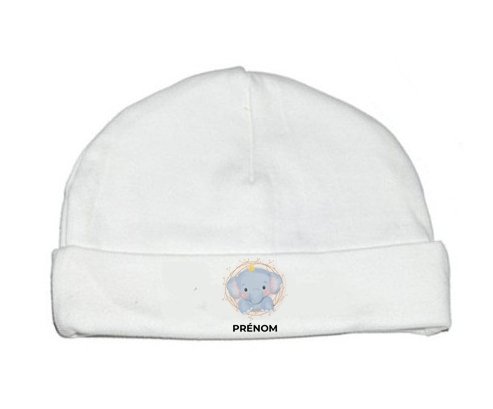 Bonnet bébé personnalisé Éléphant couronne jaune avec prénom