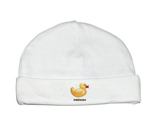 Bonnet bébé personnalisé Jouet toys petit canard jaune avec prénom