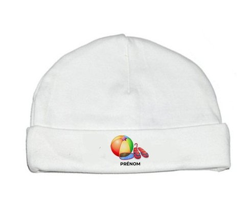 Bonnet bébé personnalisé Jouet toys ballon masque et tong de plage avec prénom