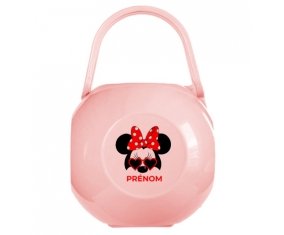 Boîte à tétine Disney Minnie Nœud rouge pois blancs lunette rouge avec prénom