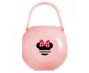 Boîte à tétine Disney Minnie Nœud rose pois blancs avec prénom