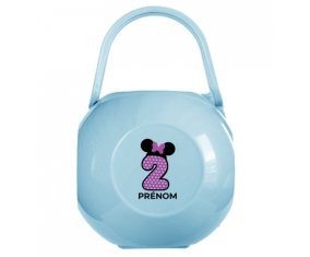 Boîte à tétine Disney Minnie Numéro 2 rose pois blancs papillon rose avec prénom