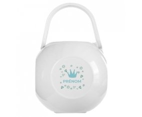 Boîte à tétine Couronne bleue cœur design-2 avec prénom