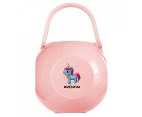 Boîte à tétine Licorne bleue rose avec prénom