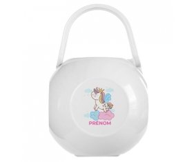 Boîte à tétine Licorne avec couronne sur nuage avec prénom