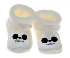 Chausson bébé Disney Mickey Nœud papillon avec prénom de couleur Blanc