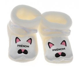 Chausson bébé Chatte rose avec prénom de couleur Blanc