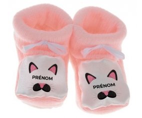 Chausson bébé Chatte rose avec prénom de couleur Rose