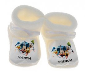 Chausson bébé Disney Mickey donald pluto et bingo design 1 avec prénom de couleur Blanc