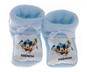 Chausson bébé Disney Mickey donald pluto et bingo design 1 avec prénom de couleur Bleu