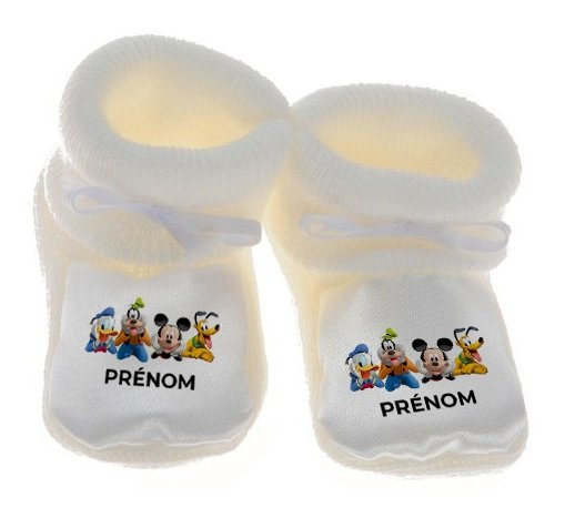 Chausson Pour Bebe Personnalise Disney Mickey Donald Pluto Et Bingo Design 2 Avec Prenom