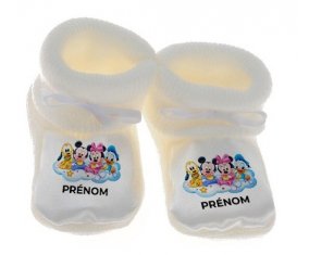 Chausson bébé Disney Mickey donald pluto et bingo design 3 avec prénom de couleur Blanc