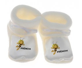 Chausson bébé Maya l'abeille avec prénom de couleur Blanc