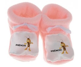 Chausson bébé Willy l'abeille avec prénom de couleur Rose