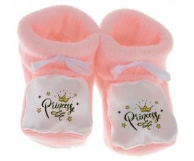 Chausson bébé Couronne jaune étoile princesse design-1 de couleur Rose