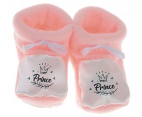 Chausson bébé Couronne noire prince de couleur Rose