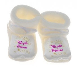 Chausson bébé Ma jolie princese design-2 de couleur Blanc