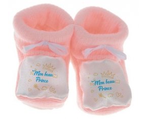 Chausson bébé Mon beau prince design-2 de couleur Rose