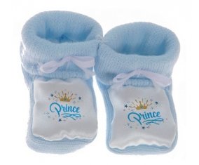 Chausson bébé Couronne jaune étoile prince design-2 de couleur Bleu