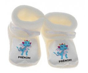 Chausson bébé Dragon design-3 avec prénom de couleur Blanc