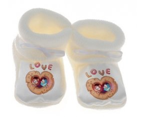 Chausson bébé Animaux rigolos hiboux Love de couleur Blanc