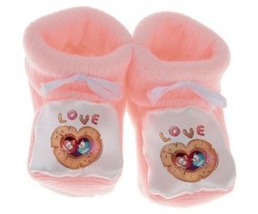 Chausson bébé Animaux rigolos hiboux Love de couleur Rose