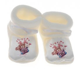 Chausson bébé Animaux rigolos let's play de couleur Blanc