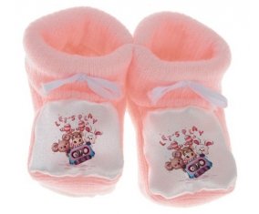 Chausson bébé Animaux rigolos let's play de couleur Rose