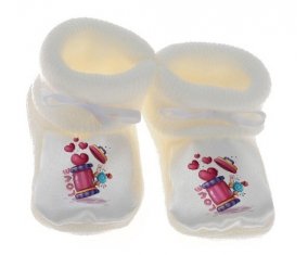 Chausson bébé Animaux rigolos Love design-1 de couleur Blanc