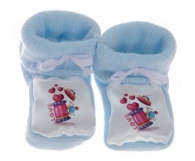 Chausson bébé Animaux rigolos Love design-1 de couleur Bleu