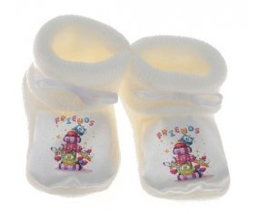 Chausson bébé Animaux rigolos Friends de couleur Blanc