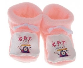 Chausson bébé Animaux rigolos Cat design-1 de couleur Rose