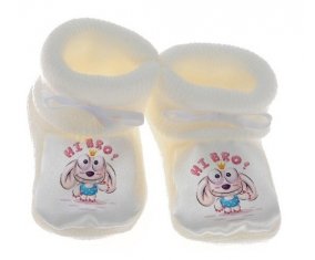 Chausson bébé Animaux rigolos Hi Bro ! de couleur Blanc