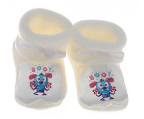 Chausson bébé Animaux rigolos Boo ! de couleur Blanc