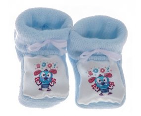 Chausson bébé Animaux rigolos Boo ! de couleur Bleu