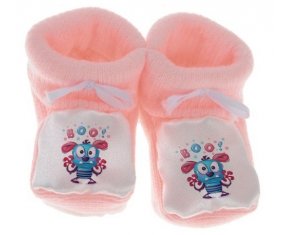Chausson bébé Animaux rigolos Boo ! de couleur Rose
