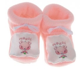 Chausson bébé Animaux rigolos Mouse de couleur Rose