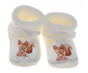 Chausson bébé Animaux rigolos Écureuil de couleur Blanc