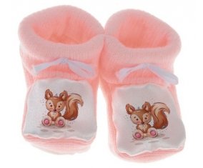 Chausson bébé Animaux rigolos Écureuil de couleur Rose