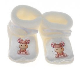 Chausson bébé Animaux rigolos Taureau de couleur Blanc