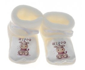 Chausson bébé Animaux rigolos Hippo de couleur Blanc