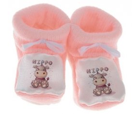 Chausson bébé Animaux rigolos Hippo de couleur Rose