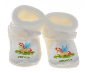 Chausson bébé Licorne design-8 avec prénom de couleur Blanc