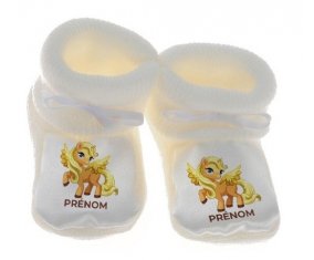 Chausson bébé My Little Pony Applejack avec prénom de couleur Blanc