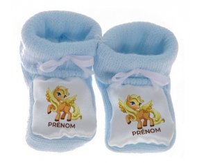 Chausson bébé My Little Pony Applejack avec prénom de couleur Bleu