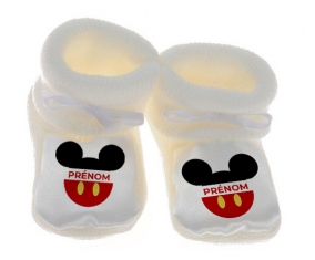 Chausson bébé Disney Mickey short rouge avec prénom de couleur Blanc