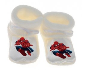 Chausson bébé Spiderman design-3 avec prénom de couleur Blanc