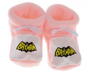 Chausson bébé Batman logo design-3 de couleur Rose