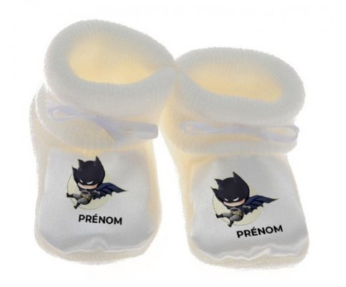 Chausson bébé Batman kids logo design-1 avec prénom de couleur Blanc